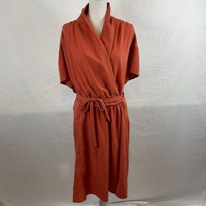 eShakti Dress 22W Burnt Sienna Orange Crossover Neck Short Sleeve Tie Waist